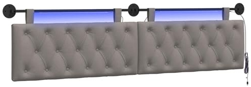 vidaXL Hängendes Kopfteil Mit LED Licht Taupe Stoff, Moderner Schlafzimmerkopf, rechteckiges Polster, Cozier Rückenlehne, minimalistische Deko, platzsparend