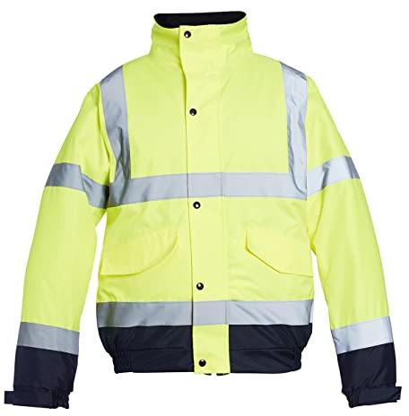 Blackrock Yellow/Navy Hi Vis Waterproof Bomber Jacket Men's and Women's | Reflective High Vis Jackets, High Viz Visibility Warm Safety Security Work Wear, Taped Seams & Fleece Lined Collar - Size