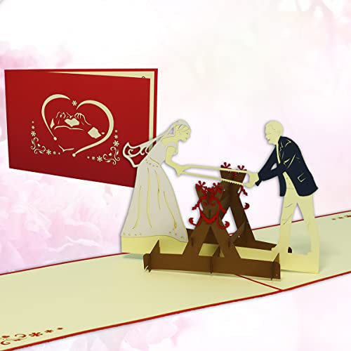 LINPOPUP®, LIN17341, POP-UP-3D Karte Hochzeit, Hochzeitskarte, Grußkarten Hochzeit Geschenk, Hochzeitsglückwunsch, Brautpaar, Hochzeitsspiel, Holzsägen, N243