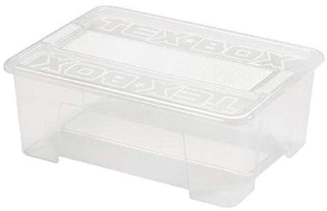 Heidrun 5 x Tex-Box mit Deckel + Klickverschluss - 10 Liter - 38 x 28 x 14 cm - transparent