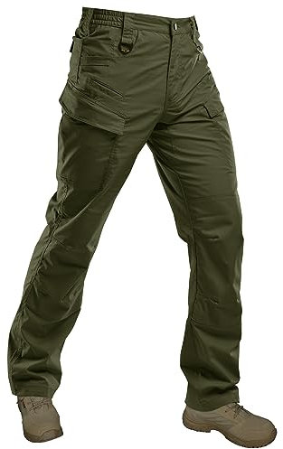 HARD LAND Men’s Tactical Trousers Waterproof Ripstop Combat Work Trousers EDC Lightweight Cargo Trousers with Elastic Waist Od Green Size 30W/32L