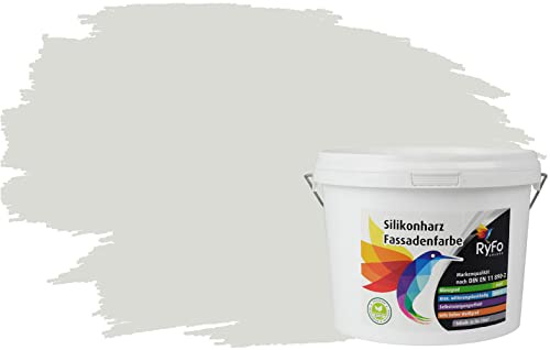 RyFo Colors Silikonharz Fassadenfarbe Lotuseffekt Trend Weißtöne Grauweiß 3l - bunte Fassadenfarbe, weitere Weiß Farbtöne und Größen erhältlich, Deckkraft Klasse 1