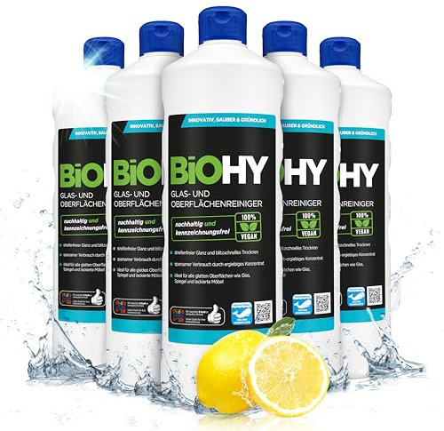 BiOHY Detergente per vetri e superfici (6 bottiglie da 1l) | Detergente concentrato a base di alcool | Detergente biologico professionale (Oberflächenreiniger)