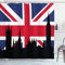 ABAKUHAUS Union Jack Rideau de Douche, Historique Urbain Royaume-Uni, Tissu Ensemble de Décor de Salle de Bain avec Crochets, 175 cm x 240 cm, Bleu Royal Noir Rouge