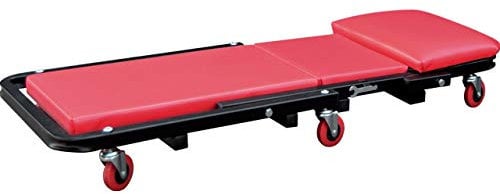 WALTER Werkstatt Rollliege 2 in 1, vielseitige Montageliege und Werkstatthocker mit gepolsterter Liegefläche, Sitzhöhe ca. 50 cm, max. Belastung 150 kg, inkl. Schlüssel zur Schraubenbefestigung
