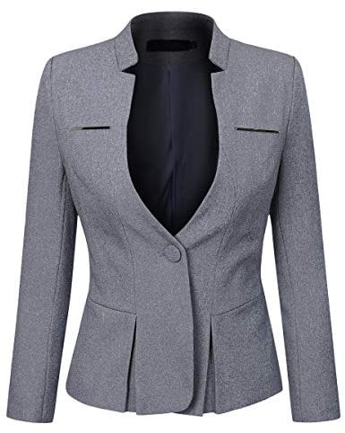 YYNUDA Damen Slim Fit Blazer Sommer Elegant Anzugjacke mit EIN Knopf Kurz für Office Business, Hellgrau, L