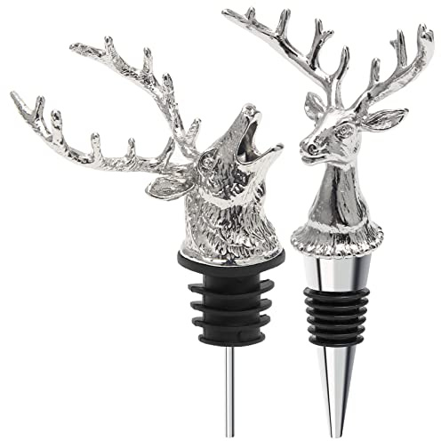 Coitak Deer Head Wine Pourer Spout, Wine Bottle Stopper for Home and bar, Animal Wine Pourer and Stopper with Silicone Rubber Fitting