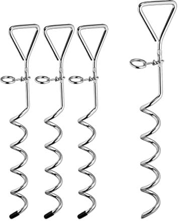 Relaxdays Ground Anchor Set of 4, Corkscrew, Spiral, Nail, Peg, Heavy Duty, Sturdy, Durable, Tent, 42cm Long, Silver