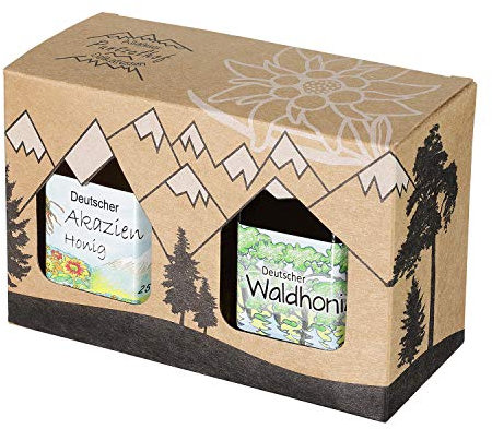 Puntzelhof Allgäuer Genuss-Box – Feinkost Geschenk-Set 2 x 250g Deutscher Honig - Attraktives Geschenkset aus Kraftkarton