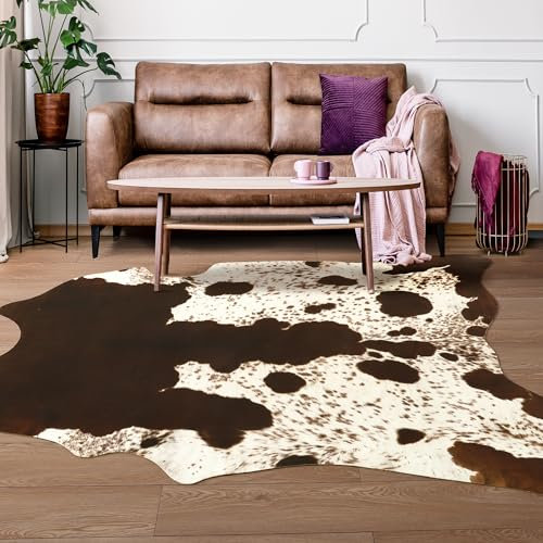 Foxmas Teppich aus Rindslederimitat, Kuhdruck, Braun, 69 x 109 cm (unregelmäßig)