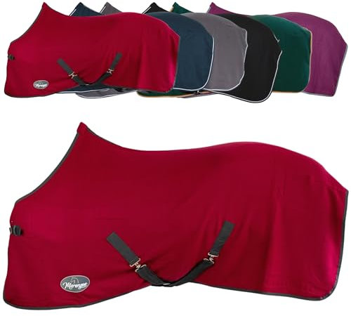 Marengos - Abschwitzdecke Economic mit Kreuzgurten (abnehmbar) | Pferdedecke mit Frontschnalle, Schweifkordel & Widerristpolster | atmungsaktive Fleecedecke | Pferde Zubehör in Granatapfel | 155cm