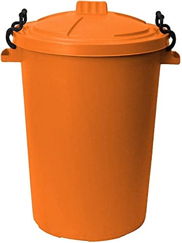 JMS we create smile 50 ltr Bin Heavy Duty Dustbin Plastic Storage Unit Refuse Waste Bin with Locking Lid Compose Recycled Bin Rubbish Waste Animal Feed Portable Garden Bin (Orange, 1)