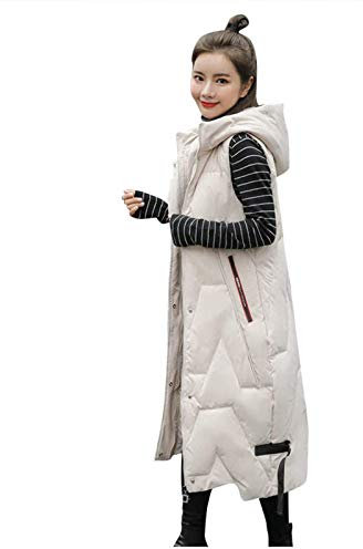 HHMY Lange Steppweste Damen - Steppmantel Winter Knielang Kapuzenweste Regular Fit Weste Jacke Schick Übergangsjacke Warme Steppjacke Ärmellos Daunenweste Aus Baumwolle