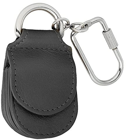 MANAGE Schlüsselanhänger Leder Grau für Münzen Schlüssel Schlüsselring Karabiner - Keychain Autoschlüsselanhänger klein Echtleder Damen Herren mini kleingeldbörse (Grau)