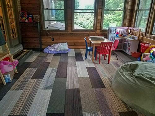 Rhinos Autostyling 20 x Mixed Colours Plank Carpet Tiles 5m2 Heavy Duty Commercial Premium Retail Office Flooring Random, Bitumen Backed