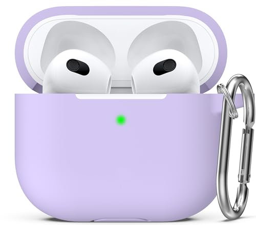 R-fun AirPods 3 Case Cover,Silicona Accesorios de Protección de la Piel con Llavero Compatible con Apple AirPods 3 ª Generación 2021 para Las Mujeres Hombres Niñas Niños, Plátano Violeta