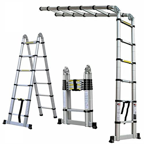 Scaletta Telescopica Alluminio con 6+6 Gradini, Scala Allungabile 1,9+1,9 Metri, Scala Pieghevole Leggera, Forte e Stabile, Multiuso, Portata 150 kg, Norma EN131