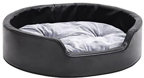 vidaXL Hundebett Schwarz Grau 69x59x19cm Plüsch Kunstleder Hundesofa Hund
