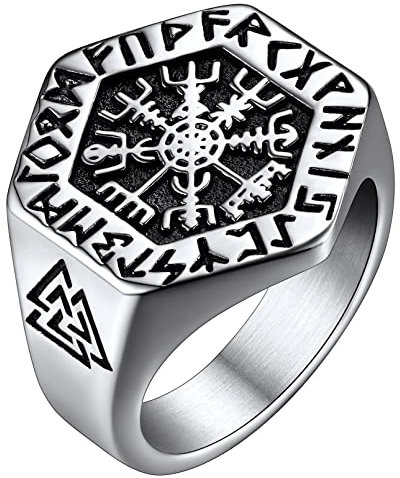 FaithHeart Viking Rune Fingerring in Größe 59.5 edelstahl Kompass Ring Retro Wikinger Style Skandinavischer Ring Vintag Partnerring Eherring Freundschaftsring