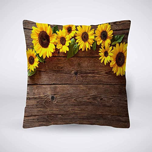 Pehede Kissenbezug, gelbe Sonnenblumen auf Holzbrett, Baumwolle, Leinen, dekorativ für Sofa, Couch, Stuhl, Schlafzimmer, 45,7 x 45,7 cm
