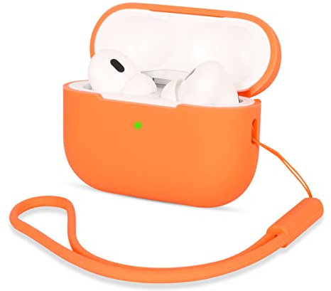 AOTUAO Kompatibel mit AirPods Pro 2 Hülle Case, Silikon Stoßfeste Schutzhülle für AirPods Pro 2. Generation 2022 Case Cover mit Silikon Lanyard, Front-LED Sichtbar, Orange