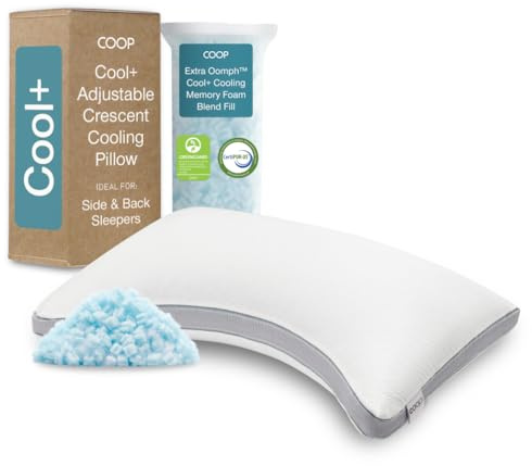 Coop Home Goods Eden Cool+ Verstellbares Kissen in Halbmond-Form, Queen-Size, Memory-Schaum-Kissen, Plus-Form, mit kühlendem Gel, Nackenstütze, Rücken- oder Seitenschläferkissen, CertiPUR