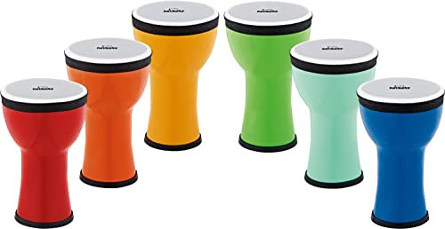 Nino Percussion Classroom Djembe Set - 6-teiliges Musikinstrumentenset für Kinder ab 5 Jahren - Durchmesser 6 Zoll - Kunststoff, Mehrfarbig (NINOSETEMDJ)