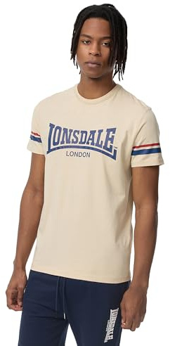 Lonsdale Creich Men's Leisure T-Shirts, Sand/Navy/Red, 3XL