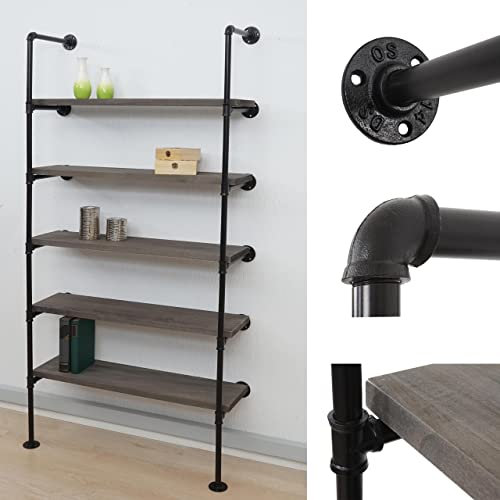 Standregal HWC-C45, Wohnregal Bücherregal Ablageregal, Industriedesign Holz Metall, 165x80x28cm - grau-braun