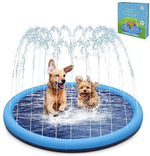 COOL PAWS Non-Slip Sprinkler Splash Pad for Kids & Dog - 100cm Sprinkler Pool | Plastic Paddling Pool for Dogs & Cats | Leakproof Dog Bath Tub for Indoor & Outdoor | Bathing Pool for Garden