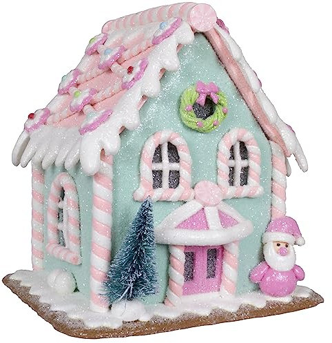 Christmas Paradise Weihnachtliches Deko Lebkuchenhaus Pfefferkuchenhaus 16cm türkis-rosa