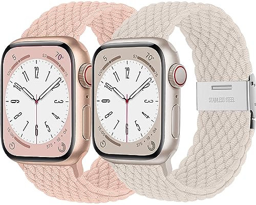 Wowstrap 2 PZ Cinturino per Apple Watch 44 mm 40mm 45mm 41 mm 42 mm 38mm iWatch serie 3 4 5 6 7 8 se 44mm 45 mm Uomo/Donna,Solo Loop Intrecciato Nylon Cinturini Apple watch Ultra 49mm Band