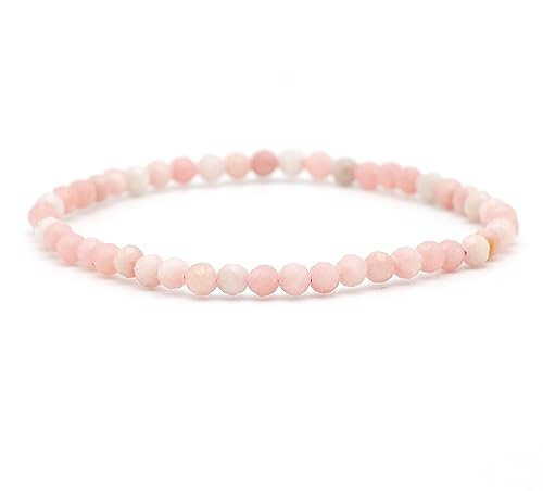 Miracles Minéraux Bracelet perle ronde facettée 4 mm fin et discret, pierre naturelle, création artisanale française, plus de 60 choix (Opale rose | 4 mm facettée)