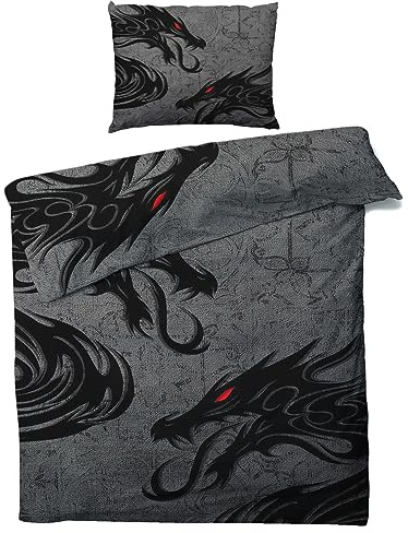 MOBEITI Housse de Couette 160x200 Dragon Chinois, Parure de Lit 2 Personnes Motif Style Japonais, 100% Microfibre, 2 Taies d'oreiller 65x65, avec Fermeture Éclair - Asiatique 02