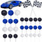 30PCS Race Car Cake Toppers Checkered Flag Race Car Birthday Decoration with Blue Black White Balls Race Car Checkered Flag for Race Car Themed Birthday Party (Blue)