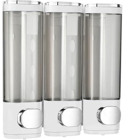 Ribech Distributeur de Savon Mural pour Douche,3x300ml Distributeur Gel Douche Mural sans Percage,Distributeur shampoing et Gel Douche Salle de Bain pour Cuisine hôtel de Toilette (Blanc)