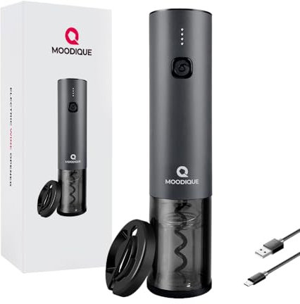 MOODIQUE Cavatappi Elettrico per Vino Professionale Ricaricabile USB e Led per Livello Batteria, Apribottiglie Elettrico con Taglia Capsule, Accessori Smart Wine