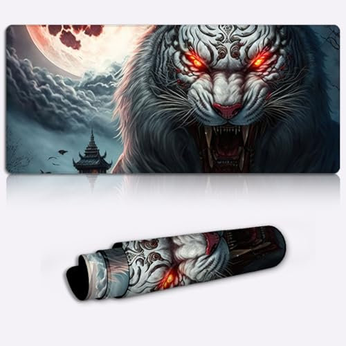 White Tiger Großes Gaming-Mauspad, rutschfest, wasserabweisend, erweitertes Mauspad, Tastaturmatte, Schreibtischunterlage für MacBook, PC, Laptop, Heimbüro, XXL-Mauspad 35 x 60 cm