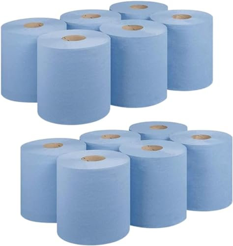 Luxtrous- Centrefeed Paper Tissue Rolls - Embossed Pattern Hand Towel - for Home Office Warehouse Bathroom Garage Kitchen, Wipe Away - Wall Mounted Lockable Rolls - 2-Ply (Blue, Pack of 12)