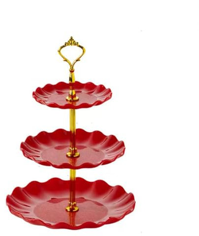 Wagoodter 3 Etagen Cupcake Ständer, Kuchenständer, Dreistufiger Tortenständer, Dessert Ständer Wiederverwendbar für Hochzeit, Geburtstag, Tea Party Dekoration(Rot)