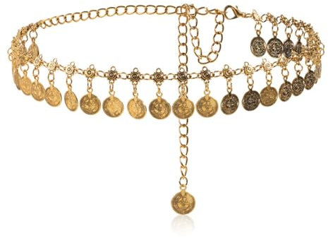 SCJJZ Körperketten,Taillenkette im ethnischen Stil, einlagige Taillenkette, Rock-Taillenkette, Gold (103 cm)