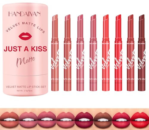8 Farben Lippenstift-Set, Samtmattes und Feuchtigkeitsspendendes Make-up für Frauen und Mädchen - Langlebiger Lippenbalsam
