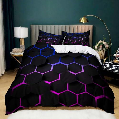 BanbE Bettwäsche Schwarze Geometrie 135x200 cm 3D Drucken Bettbezug Set Mikrofaser Bettwäsche Set für Kinder Teens Bettwäsche mit 2 Kissenbezüge 80x80 cm