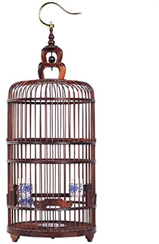 YIHANSS Großer Vogelkäfig aus Holz, Vogelkäfig Myna, Drosselkäfig, kreisförmiger Vogelkäfig, Holzhaus, Laterne, Holzschnitzerei, Dekoration, Holznest, Vogelhaus, Papageienkäfig