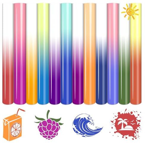Tintnut Color Changing HTV Vinyl - 12 Sheets 12inch x 10inch UV Color Changing Heat Transfer Vinyl Sunlight Sensitive HTV Iron on Vinyl Compatible with Cricut for DIY T-Shirts, Hat, Clothing