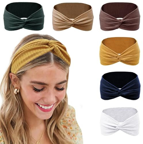 Nayyana 6 Stück Stirnbänder für Damen, rutschfest, für kurzes Haar, Laufen, Sport, Yoga, Workout, elastische Haarbänder für Damen, Turban, Haardreh, Haarwickel für Mädchen