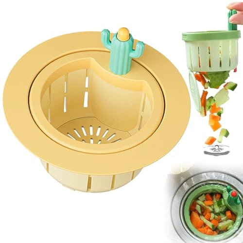 Colador de drenaje para fregadero de cocina de cactus con espaciador ampliado, botón manual, cesta de descarga automática, autolimpieza, cesta de drenaje multifuncional para uso doméstico 2024