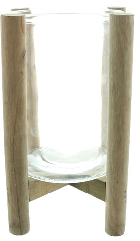 FRANK FLECHTWAREN Windlicht Holzrahmen, Holz, gebeizt Maße: Gestell Ø 22 x 29 cm, Glaseinsatz Ø 15 x 21 cm, ohne Kerze, originell, stimmungsvoll,