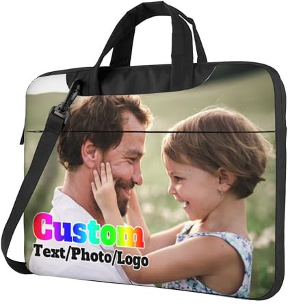 LSDINDF Personalisierte Laptoptasche, Individuelle Laptop-Umhängetasche mit Ihrem Foto/Text/Logo, kompatibel mit 13-Zoll-/14-Zoll-/15-Zoll-Laptophüllen, personalisierte Business-Aktentasche.