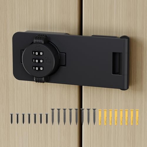 Mixizigoz Keyless Cabinet Lock, 4.5 Inch Household Cabinet Combination Lock, 3 Digit Password Lock, Mechanial Rotary Hasp Lock for Closet, Pantry, Drawer, Barn Door (Black-1 pc)